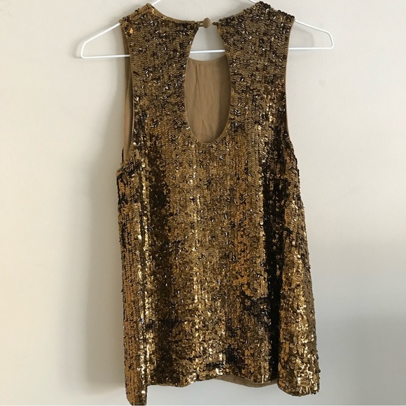 French Connection US 6 Gold Sequin Shimmer tank top party New Years Bejeweled - Picture 3 of 11